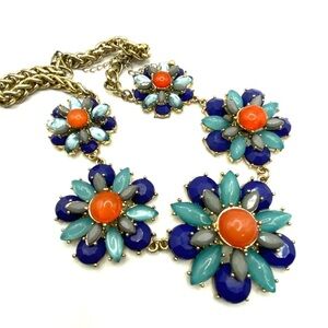 Floral Jeweled Statement Necklace Blues Orange